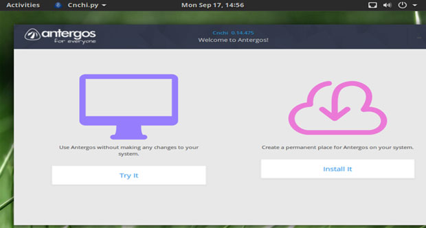 Antergos 18.9 installation screen