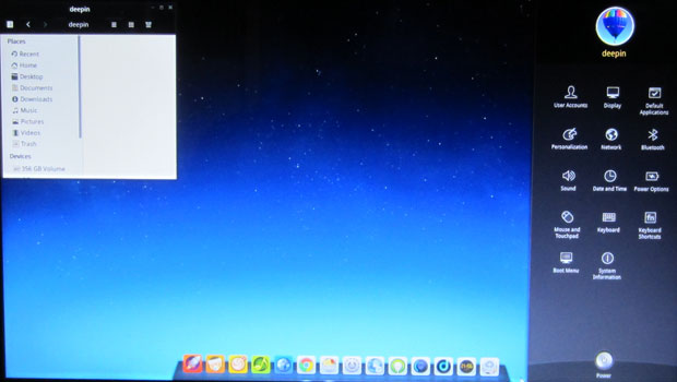 Deepin Linux slide out panel