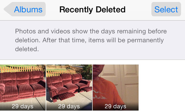 iOS 8 photos recently deleted