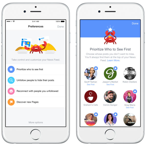 Facebook news feed preferences