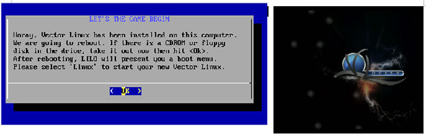 VectorLinux Light 7.1 success screen