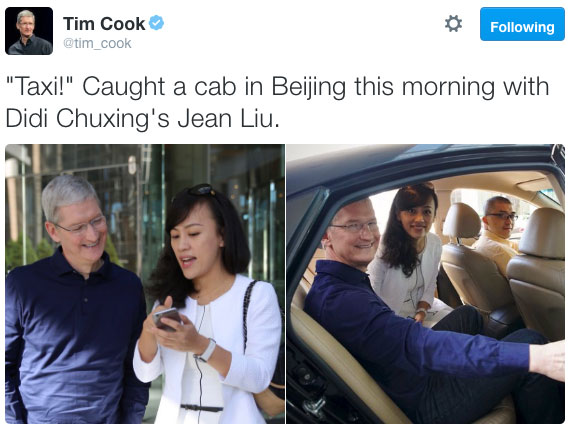 Tim Cook tweet photos with Jean Liu