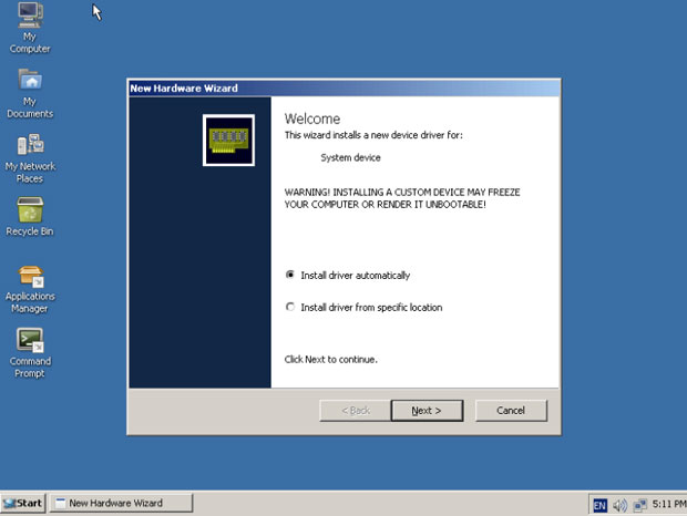 ReactOS installation screen