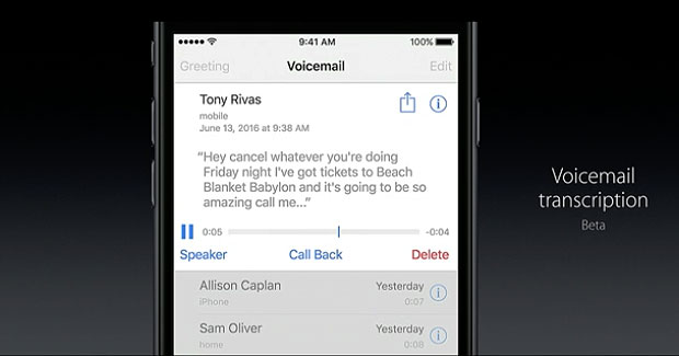 iOS 10 voicemail transcription