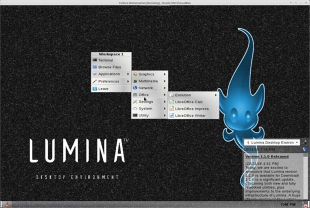 Luminaapplications menu