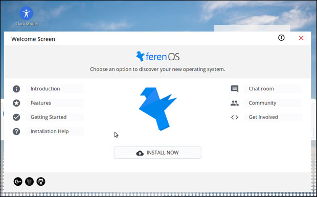 Feren OS welcome screen