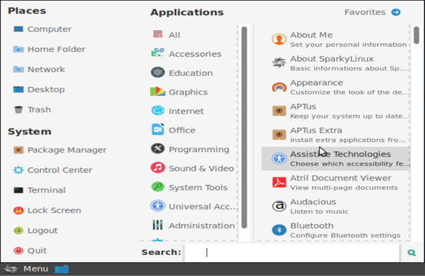 SparkyLinux 5.0 menu