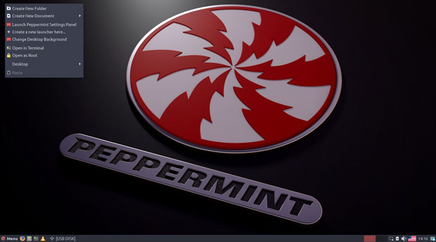 Peppermint 9 menu options, applets