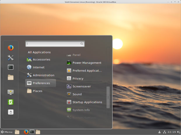 Void Linux Cinnamon desktop