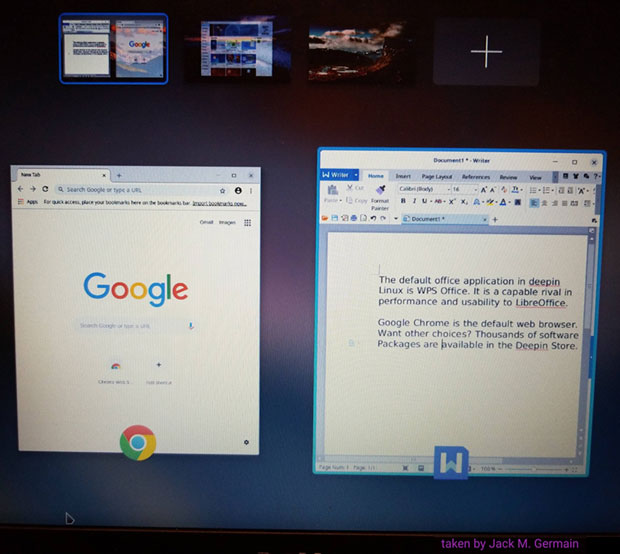Deepin multitasking feature thumbnails of virtual workspaces