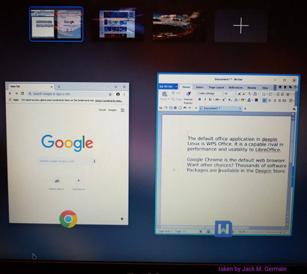 Deepin multitasking feature thumbnails of virtual workspaces 