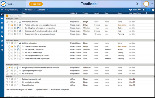Toodledo's user interface