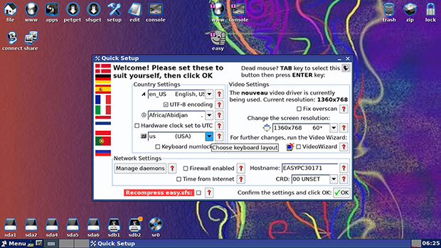 EasyOS GUI-based configuration panel
