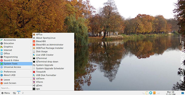 SparkyLinux 5.7 System Tools menu
