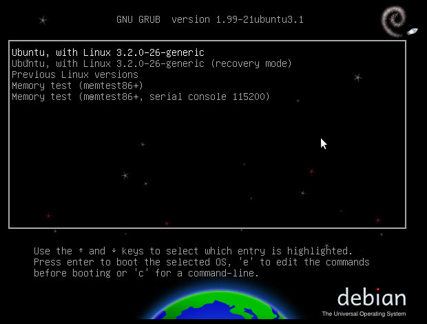 Linux GRUB restart sccreenshot
