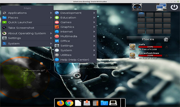 Moksha desktop in EscuelasLinux, desktop gadgets and modules