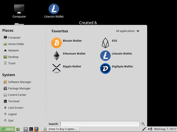 CryptoCurrency OS menu