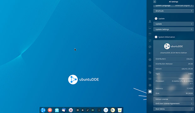 UbunteeDDE Beta dock bar and settings panel