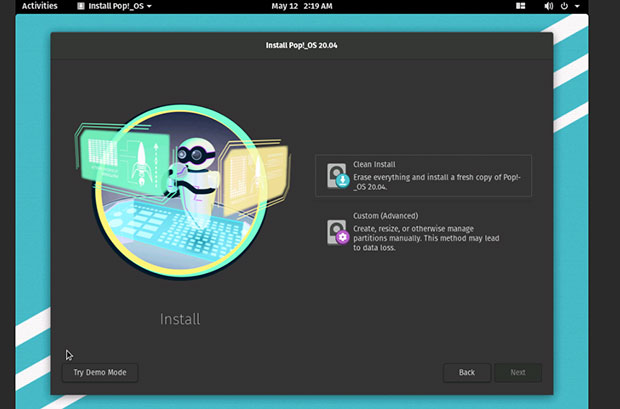 POP!_OS 20.04 installation screen