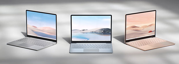 Surface Laptop Go colors: platinum, sandstone, ice blue