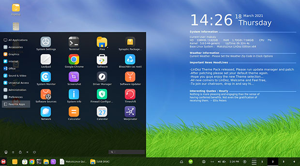 MakuluLinux 2021 Lindoz release Microsoft Windows-like look
