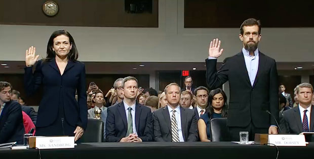 facebook coo sheryl sandberg and twitter ceo jack dorsey at senate intelligence hearing on russian election meddling