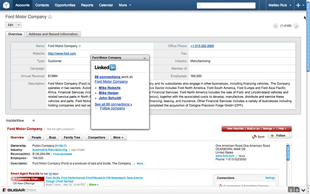 SugarCRM LinkedIn view