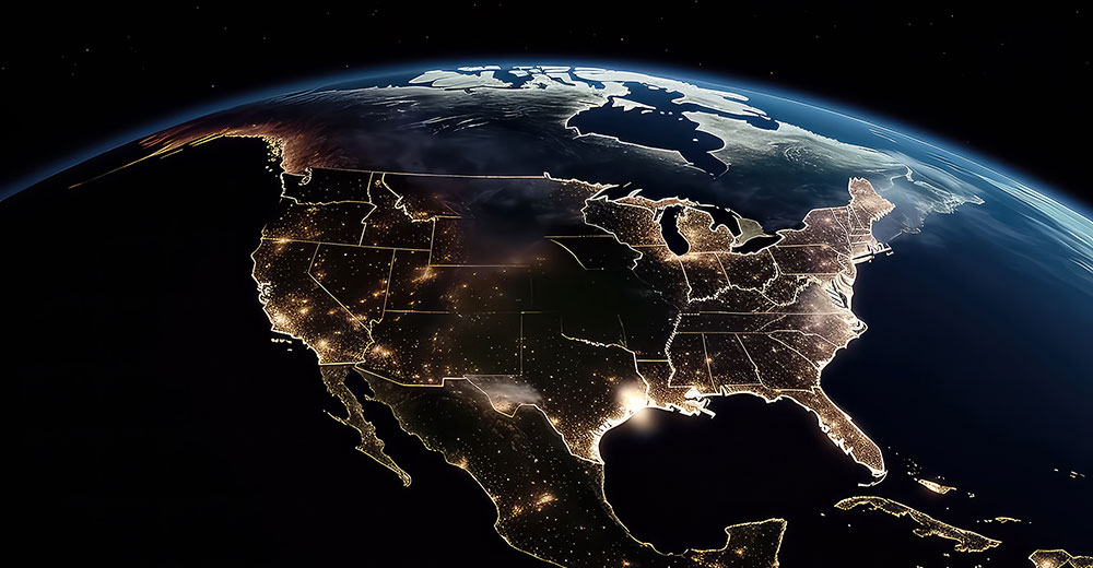 USA from space at night with city lights