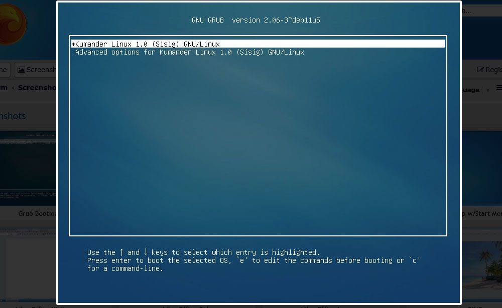 Kumander Linux booting at GNU Grub