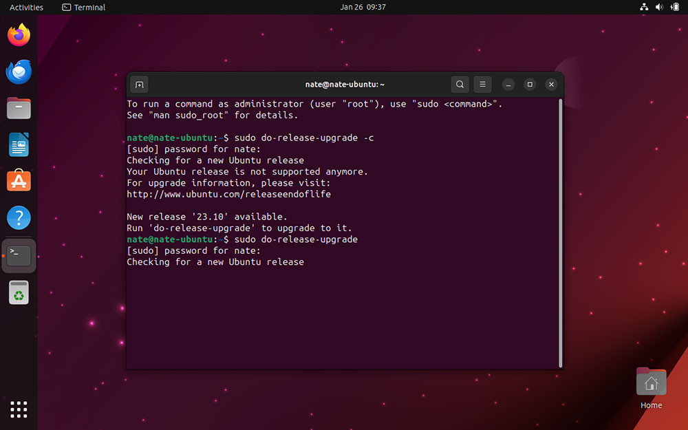 Ubuntu 23.10 upgrade using command line 