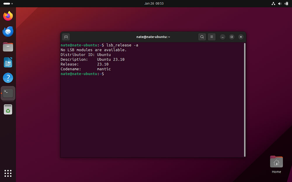 Ubuntu 23.10 system information screen