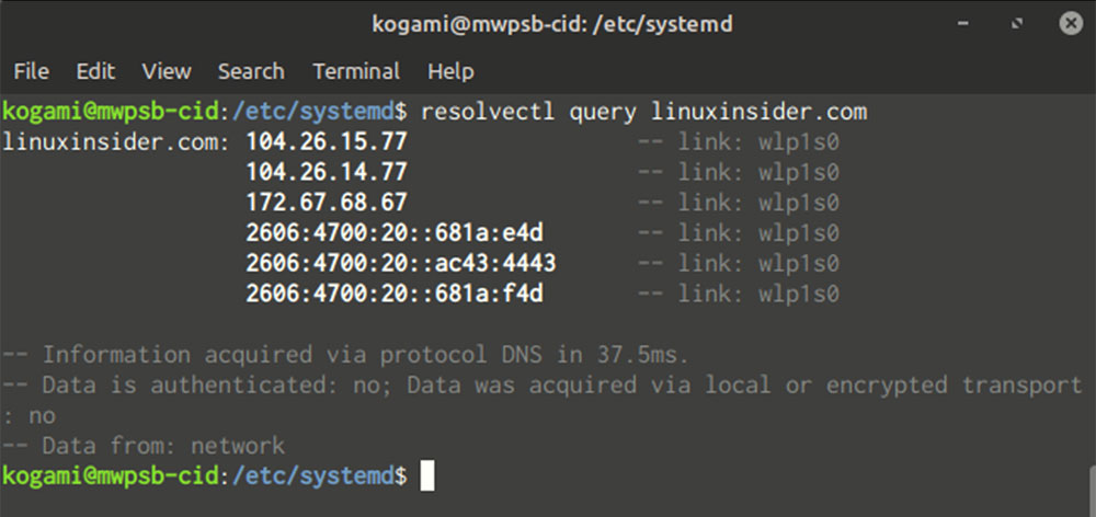 resolvectl query