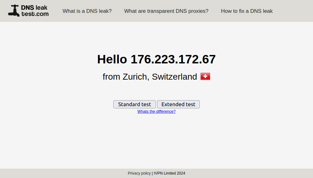 DNS leak test screenshot