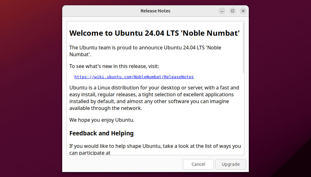 Noble Numbat Welcome Screen
