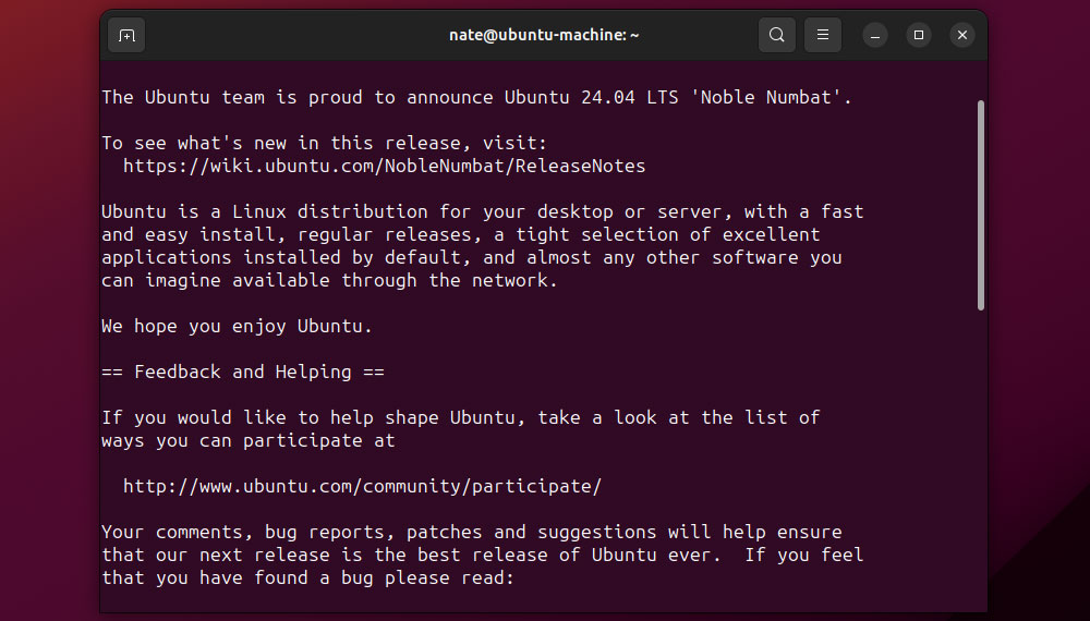 Ubuntu 24.04 LTS terminal upgrade message