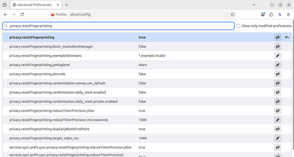 Firefox fingerprinting protection