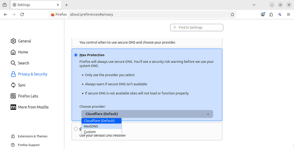 Firefox Enable DNS over HTTPS
